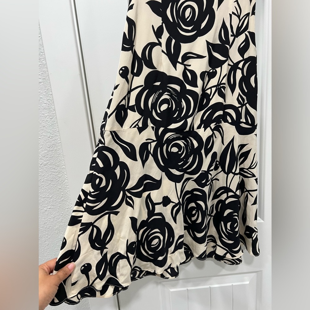 YTK 100% Silk Black Flower Printed Midi Dress Size 6. - Picture 12 of 12